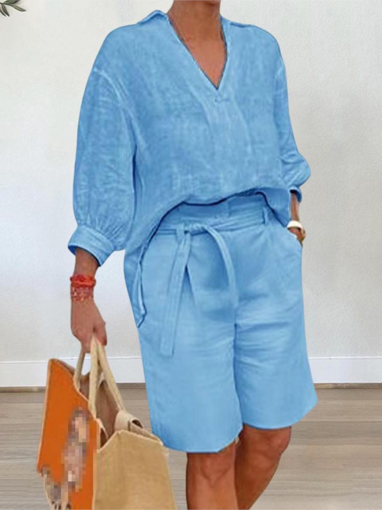 Linen Shirt Breathable - Trajes de mujer, conjunto de dos