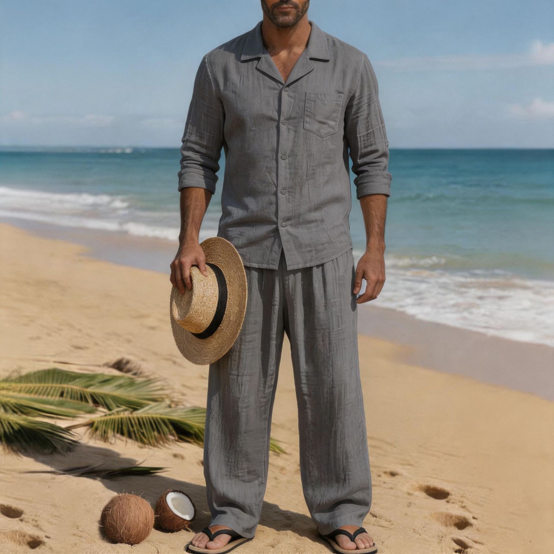 Traje de Playa de Lino para Ho - Linen Shirt Breathable reseña y precio